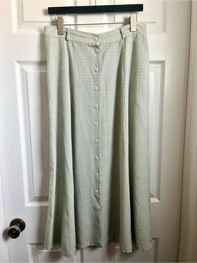 Vintage Emotions A-Line Skirt Medium Green High Waist Buttons Cottagecore Plaid